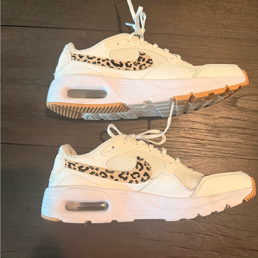 White and NIKE Sneakers with Leopard Print swoosh